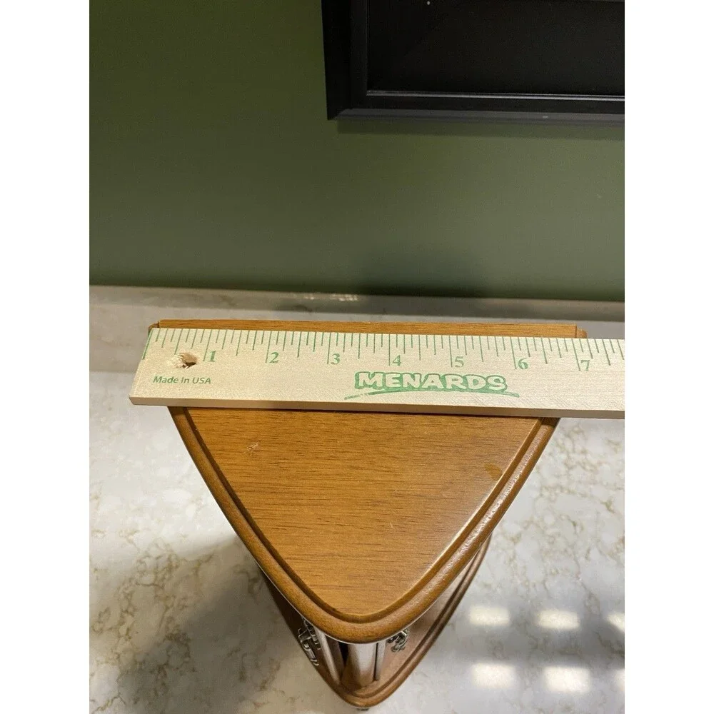 Vintage Triangle Wood Jewelry Box w/ Mirror – Floral Glass Doors – Earring Hooks